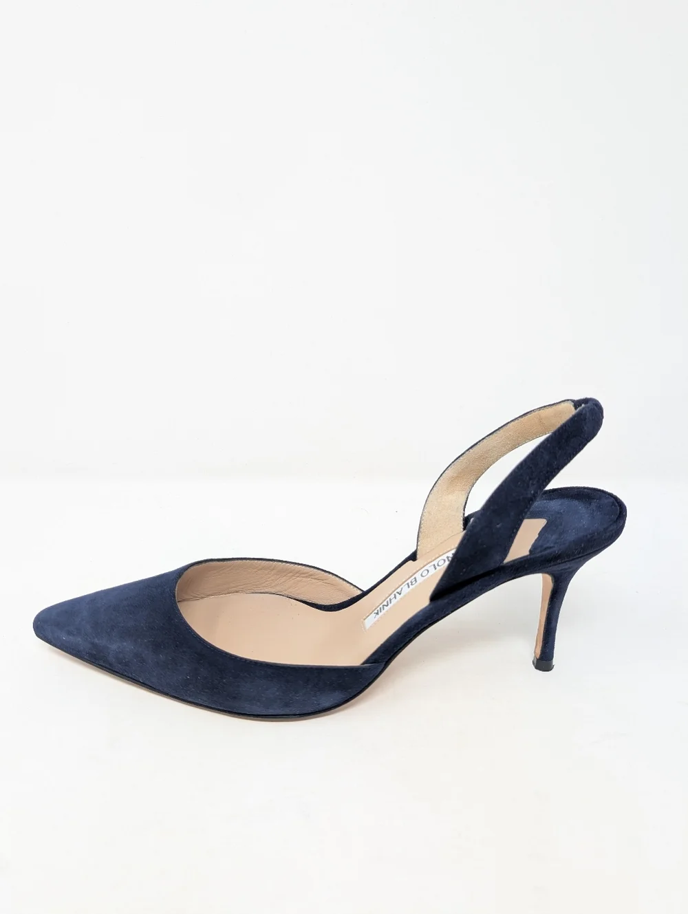 Manolo Blahnik Carolyne Blue Suede Slingback Pumps Heels Size 36.5